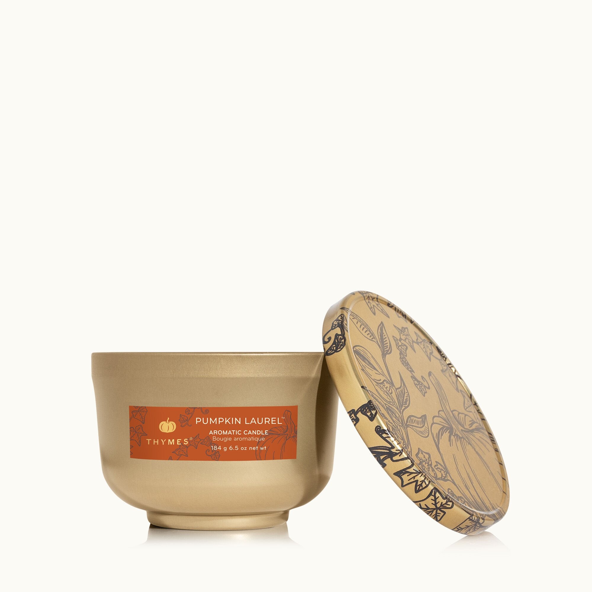 Pumpkin Laurel Poured Candle Tin with Gold Lid